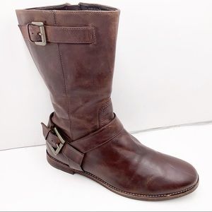 {Cole Haan} Distressed Leather Buckle-Harness Boots